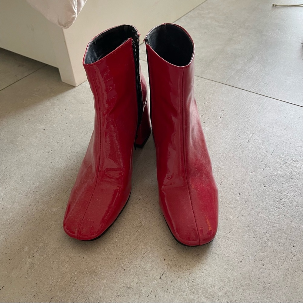 red patent leather boots